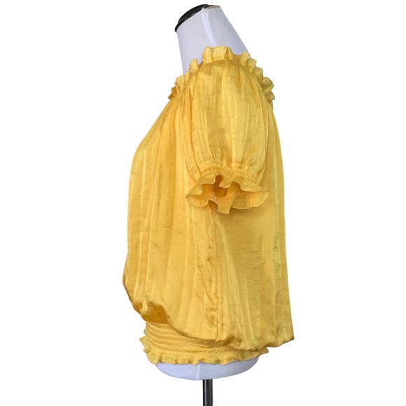 Diane von Furstenberg DVF Marcus Buttercup Shirred Blouson Blouse Yellow Size 6 - Picture 2 of 9